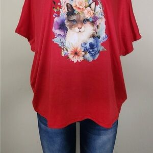Red Cat Graphic T-Shirt Plus Size